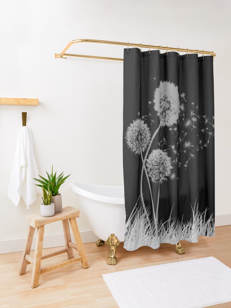 Alternate view of Dandelion Wishes on Black Shower Curtain