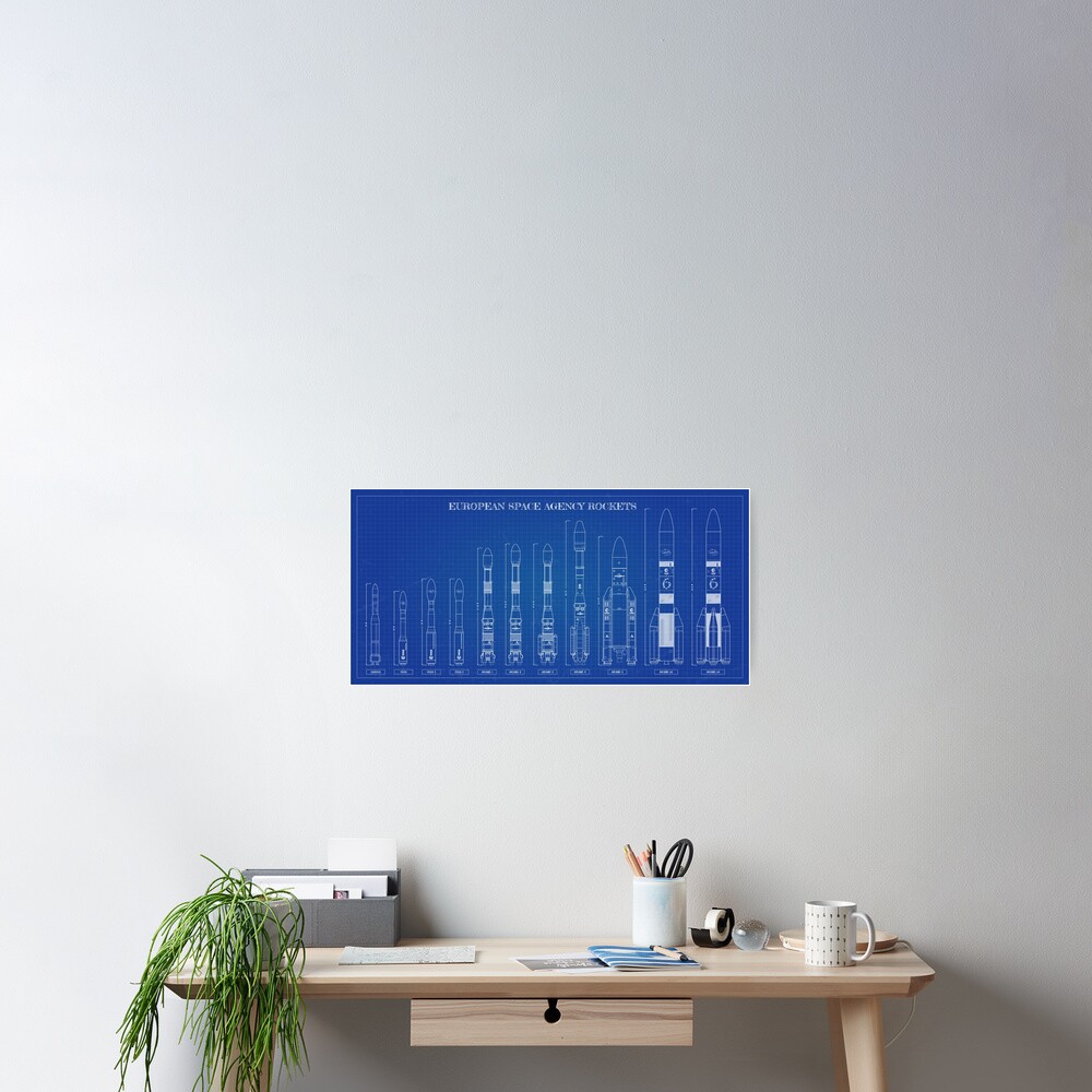 European Space Agency Rockets Blueprint Poster