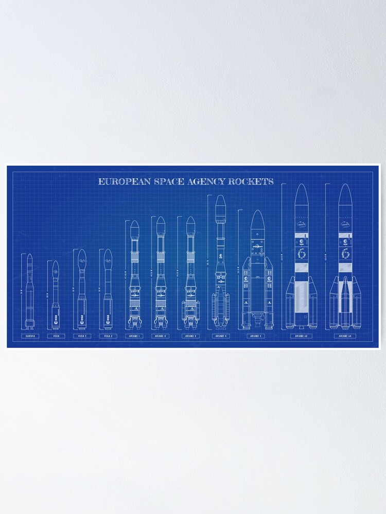 Alternate view of European Space Agency Rockets Blueprint Poster
