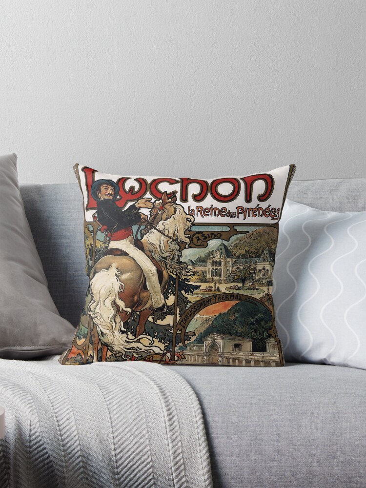 Luchon by Alphonse Mucha - Art Nouveau Old Masters Reproduction Decorative Art Print Throw Pillow