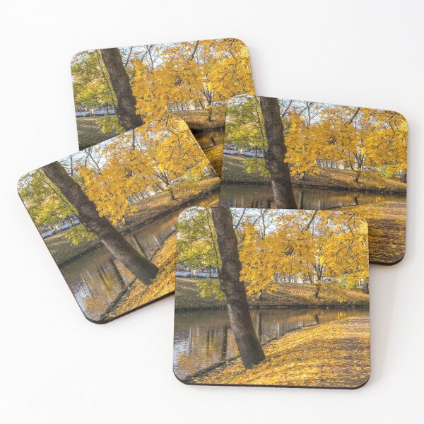 Item preview, Urban River in Riga, Latvia in Autumn with Yellow Leaves designed and sold by Jon Shore.