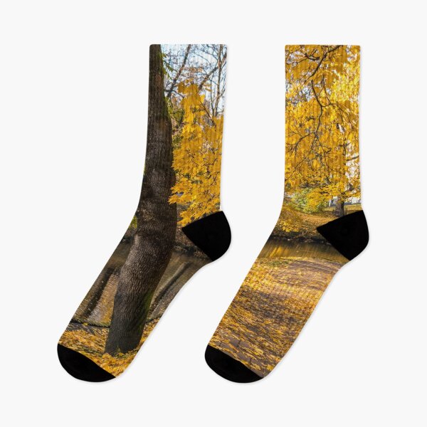 Item preview, Urban River in Riga, Latvia in Autumn with Yellow Leaves designed and sold by Jon Shore.