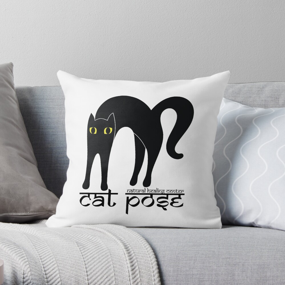 Cat Pose 1 - Cat Yoga (black text) Throw Pillow