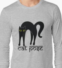 Cat Pose 1 - Cat Yoga (black text) Long Sleeve T-Shirt