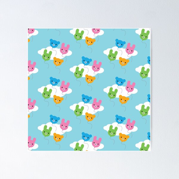 Kawaii Animal Balloons Pattern Poster