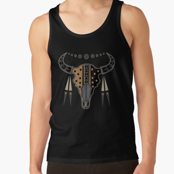 Buffalo Skull and Feathers (Brown) Tank Top