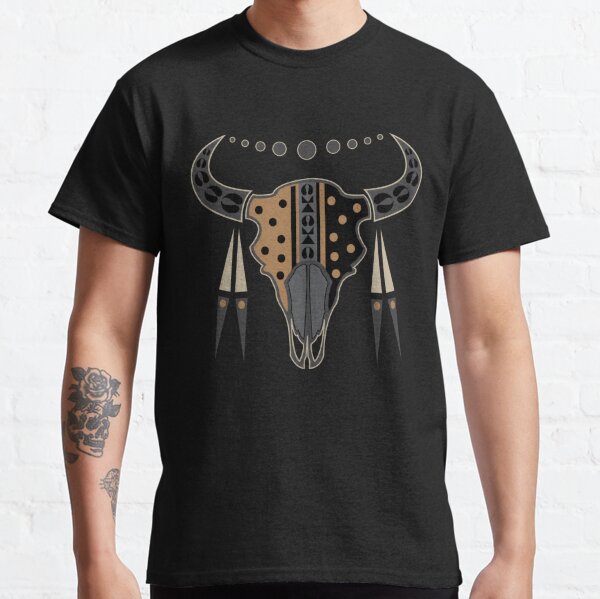 Buffalo Skull and Feathers (Brown) Classic T-Shirt