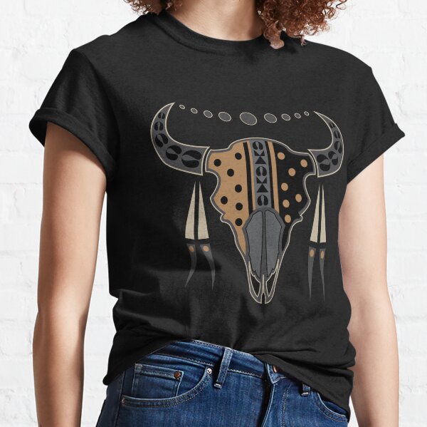 Buffalo Skull and Feathers (Brown) Classic T-Shirt