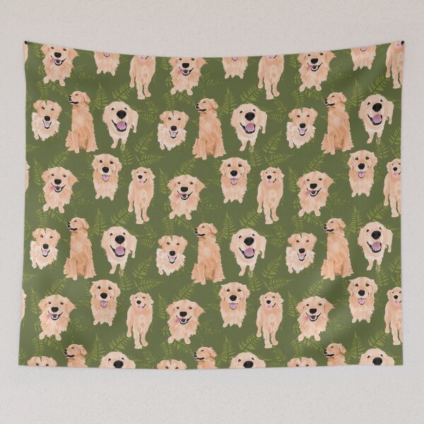 Item preview, Golden Retrievers and Ferns on Moss designed and sold by ArtofACoonhound.