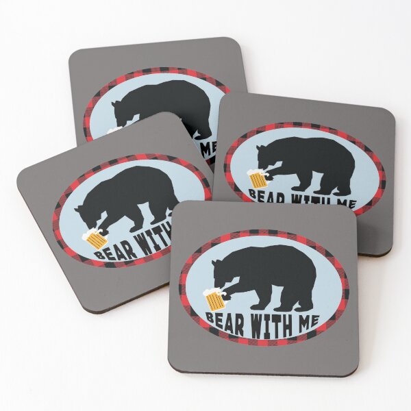 Item preview, Bear With Me Beer Swilling Bear On Buffalo Plaid Border designed and sold by SharksOnShore.
