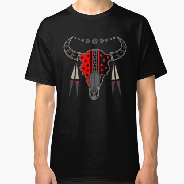 Buffalo Skull and Feathers (Red) Classic T-Shirt