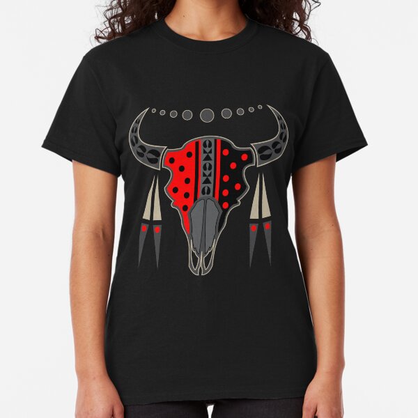 Buffalo Skull and Feathers (Red) Classic T-Shirt