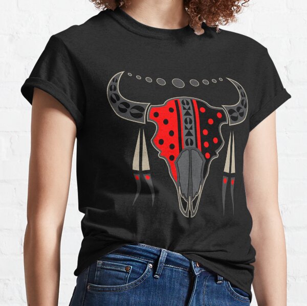 Buffalo Skull and Feathers (Red) Classic T-Shirt