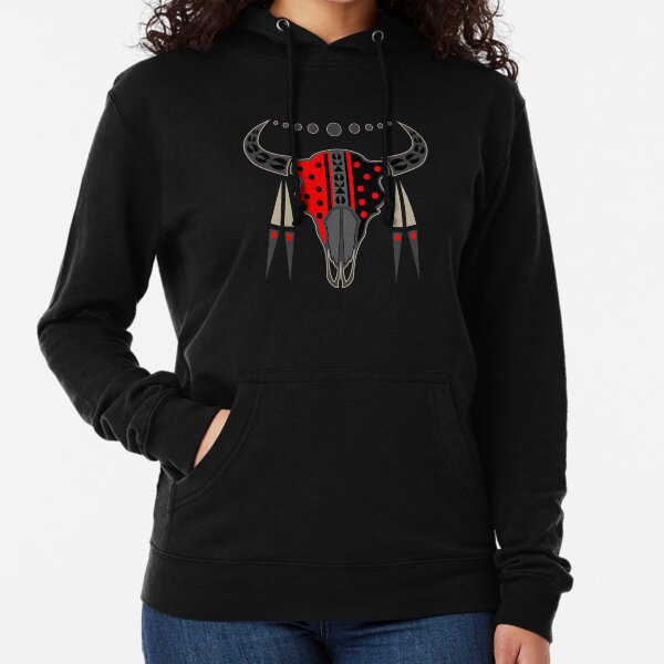 Buffalo Skull and Feathers (Red) Lightweight Hoodie