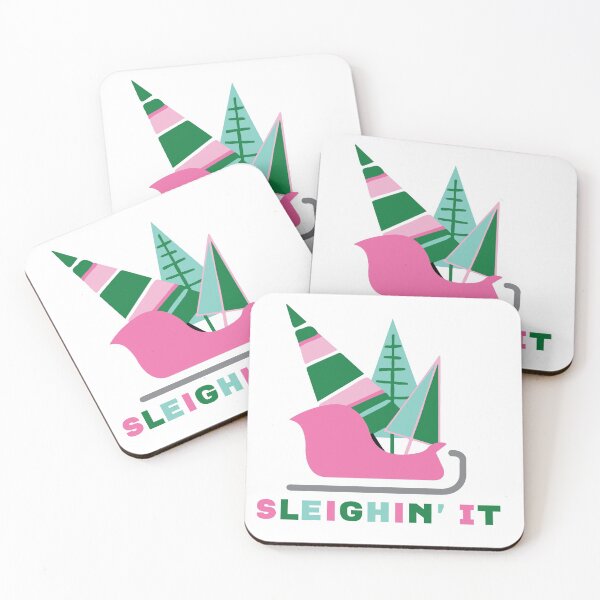 Item preview, Sleighin' It Pink Sleigh and Funky Christmas Trees designed and sold by SharksOnShore.