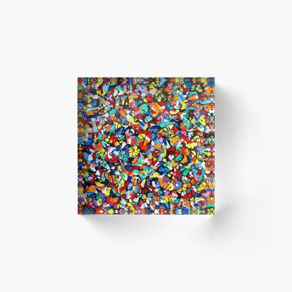 Off the Edge: Ordered Chaos. Abstract expressionist acrylic square painting by Pamela Parsons Acrylic Block