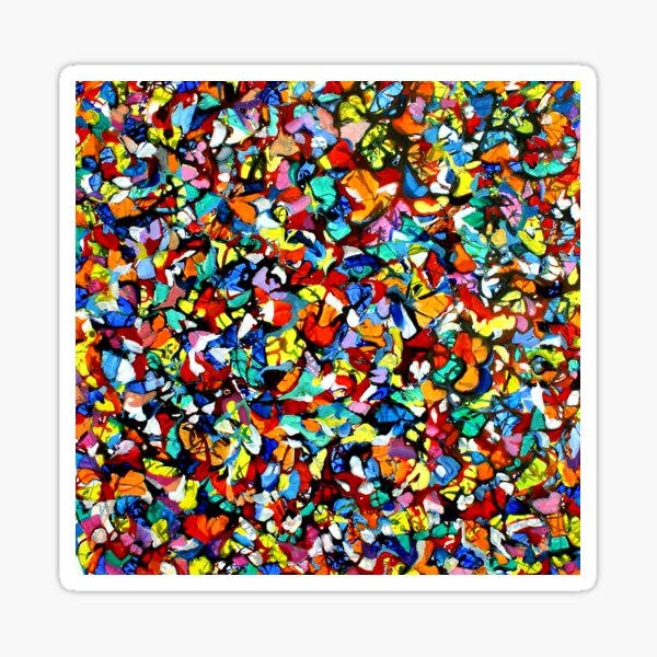 Off the Edge: Ordered Chaos. Abstract expressionist acrylic square painting by Pamela Parsons Sticker