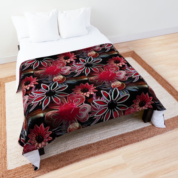 Vintage Floral Pink and Black Comforter