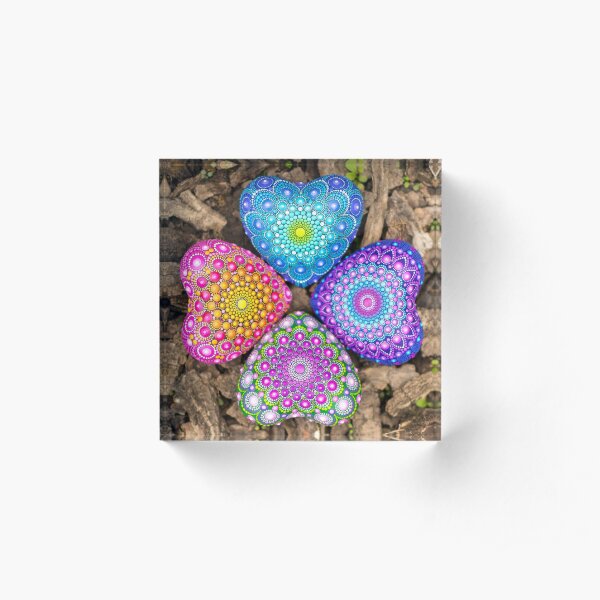 Mandala hearts hand painted Acrylic Block