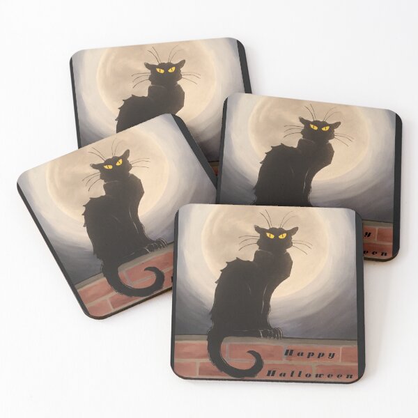 Item preview, halloween classic vintage black cat with full moon designed and sold by artbykathleen.