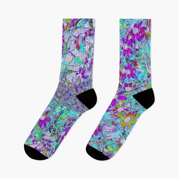 Item preview, Aqua Garden with Violet Blue and Hot Pink Flowers designed and sold by myrubiogarden.