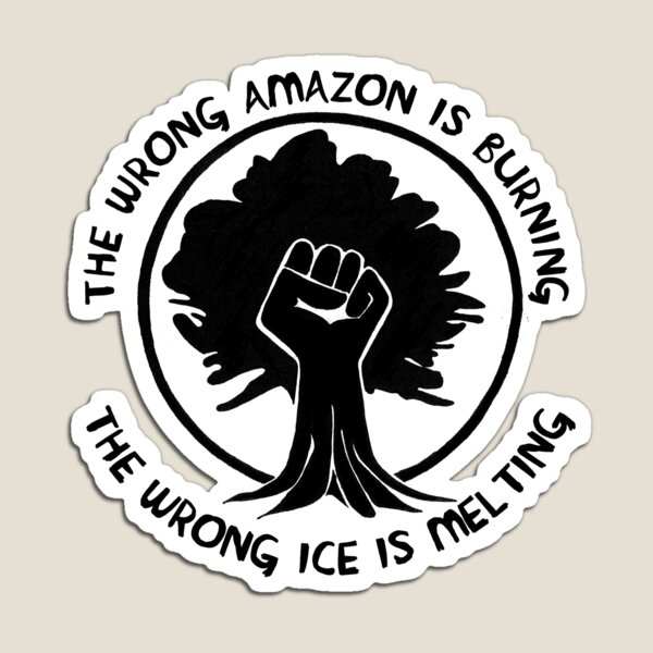 Vista previa del artículo con la obra «El Amazonas equivocado está ardiendo, el hielo equivocado se está derritiendo», diseñado y vendido por SpaceDogLaika.