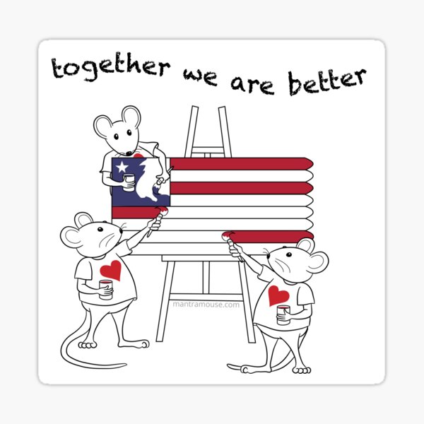MantraMouse® American Flag Together Cartoon Sticker
