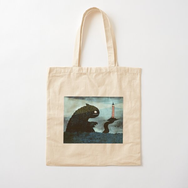 Sea monster & Lighthouse Cotton Tote Bag