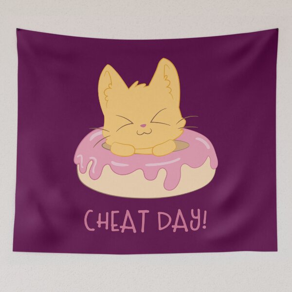 Item preview, Cheat Day - Cute cat in the donut with the saying Cheat Day designed and sold by palaodesigns.