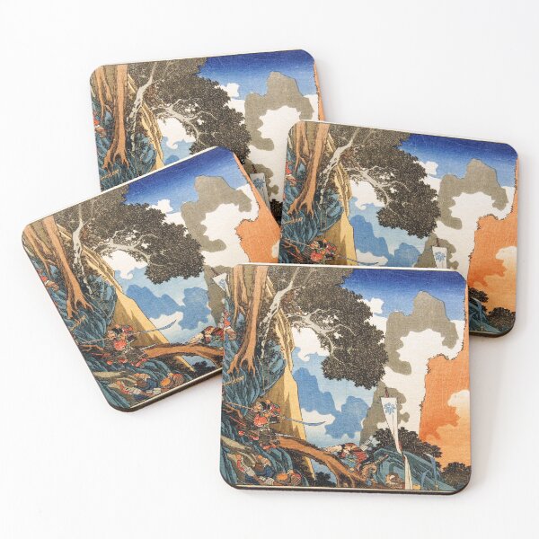 Item preview, Utagawa Hiroshige - Yoshitsune Takes a Shortcut and Scales the Steep and Dangerous Precipice at Hiyodori Pass designed and sold by Hangastudio.