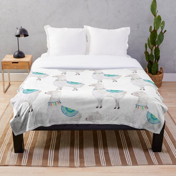 Beautiful White Llama With Blanket Throw Blanket