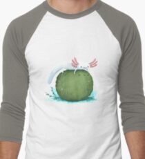 Axolotl on a Mossball Baseball ¾ Sleeve T-Shirt