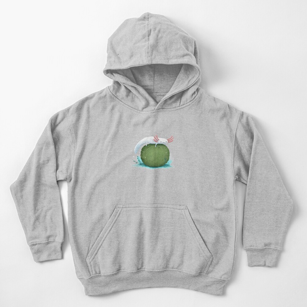 Axolotl on a Mossball Kids Pullover Hoodie