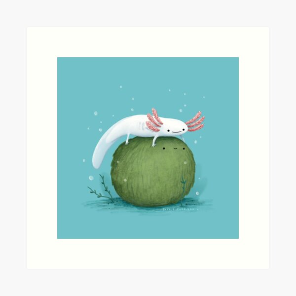 Axolotl on a Mossball Art Print