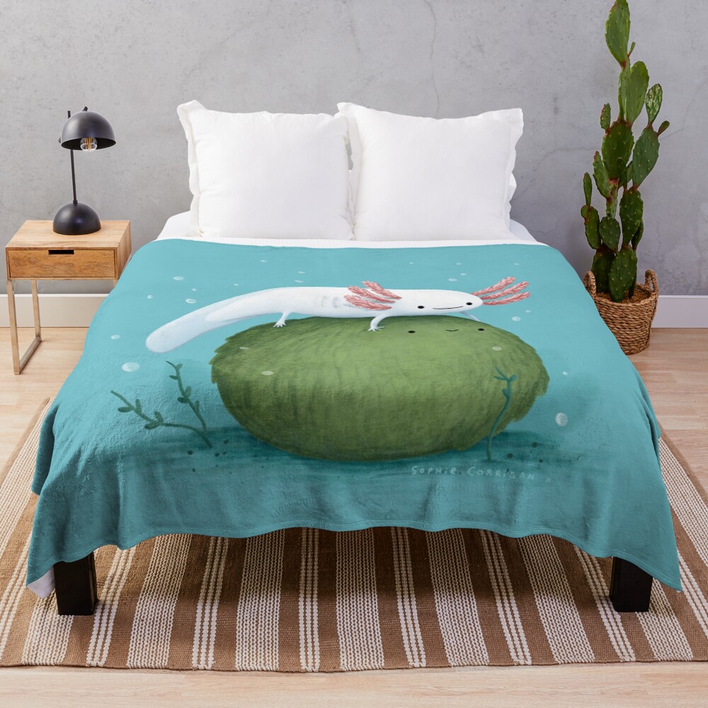 Axolotl on a Mossball Throw Blanket