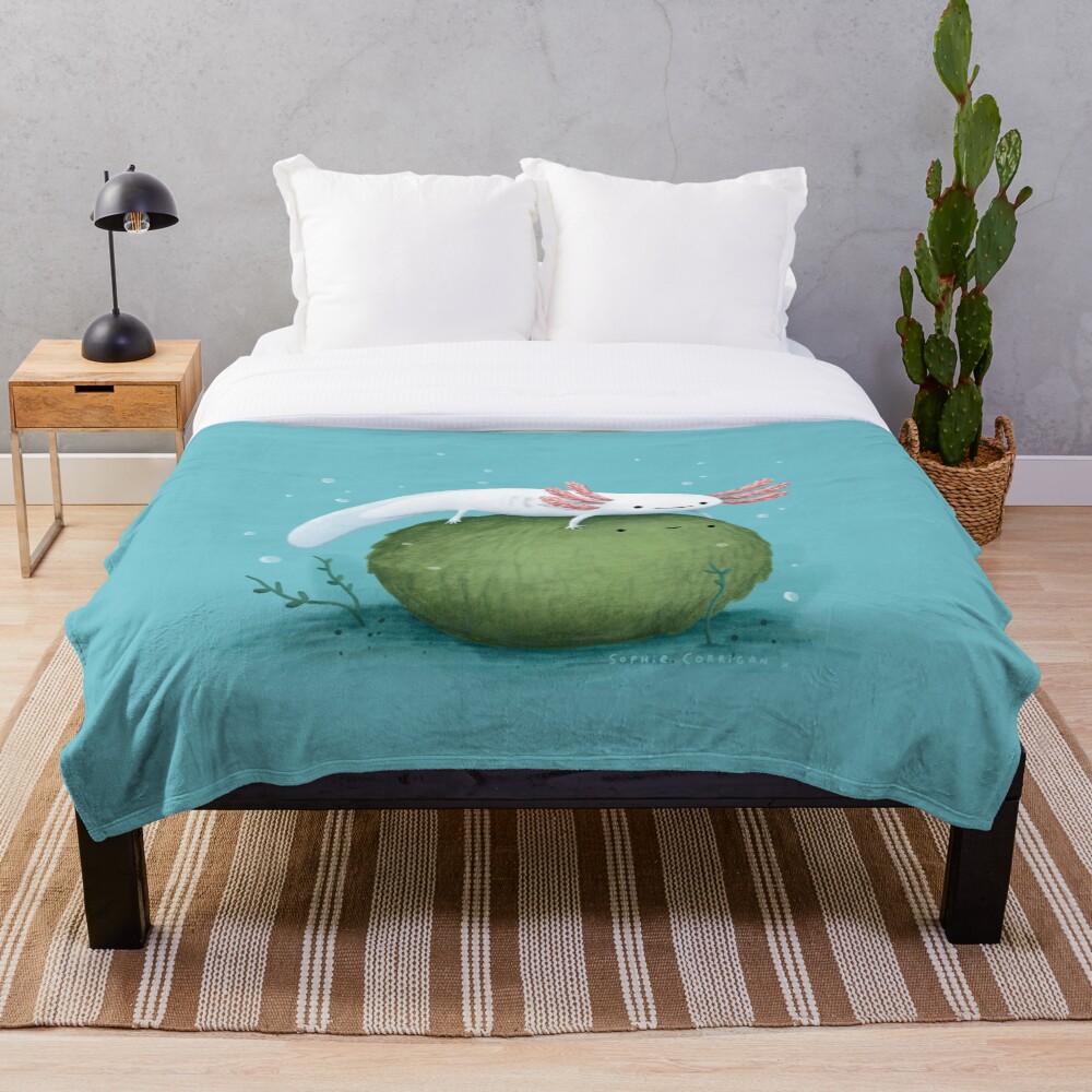 Axolotl on a Mossball Throw Blanket
