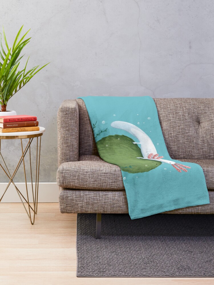 Alternate view of Axolotl on a Mossball Throw Blanket