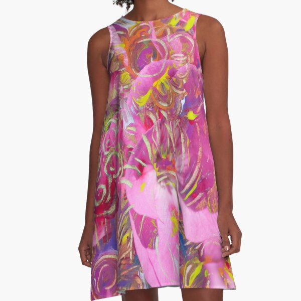 pink orange flower abstract art A-Line Dress