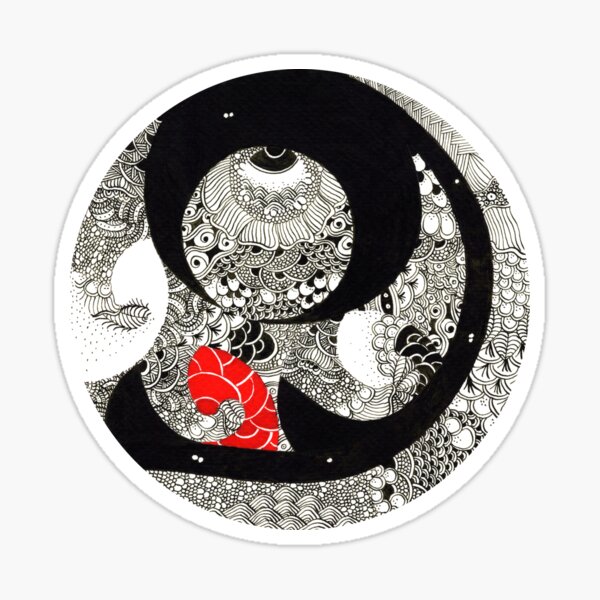 Neue Erde Black and red ink drawing of abstract patterns by Mokusho Abigaelle Richard Sticker
