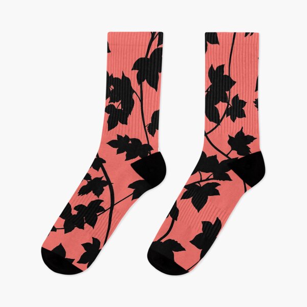Item preview, Black and coral leaf vines pattern designed and sold by patternsbymira.