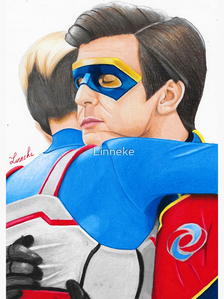 Pegatina «Captain Man and Kid Danger Hug Traditional» de Pegatina «Captain Man and Kid Danger Hug Traditional» de