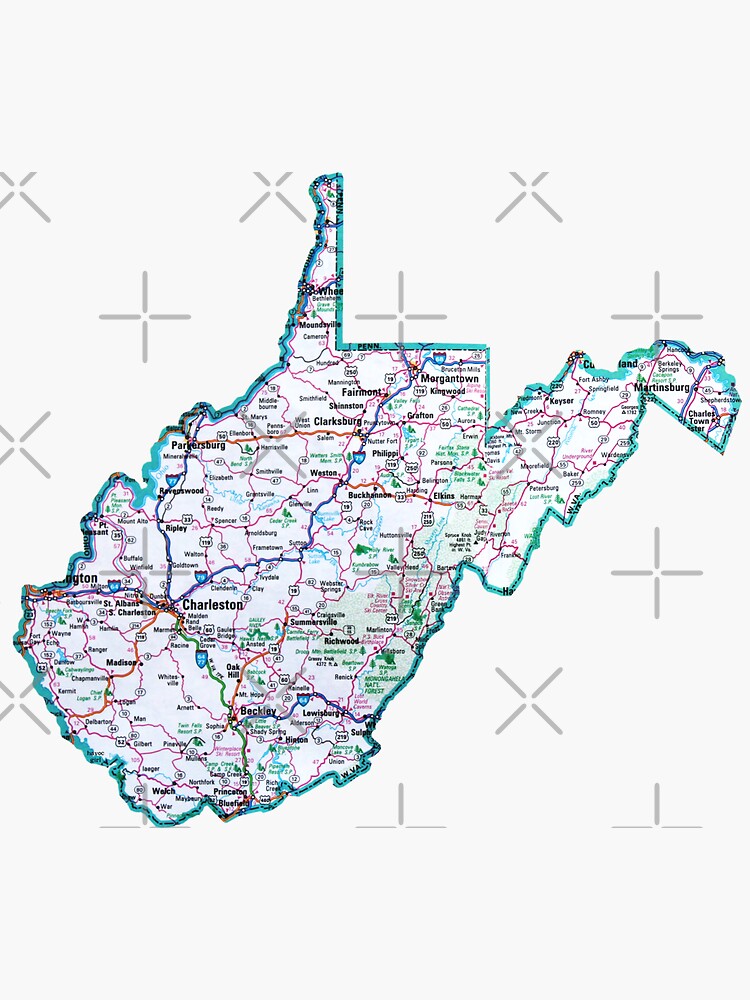 West Virginia Roadmap Sticker For Sale By Havocgirl Redbubble Bg,f8f8f8 Flat,750x,075,f Pad,750x1000,f8f8f8