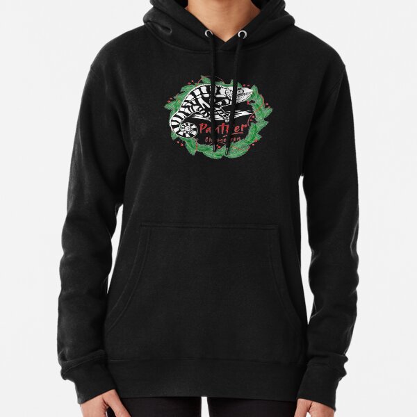 Panther Chameleon Christmas Wreath Pullover Hoodie