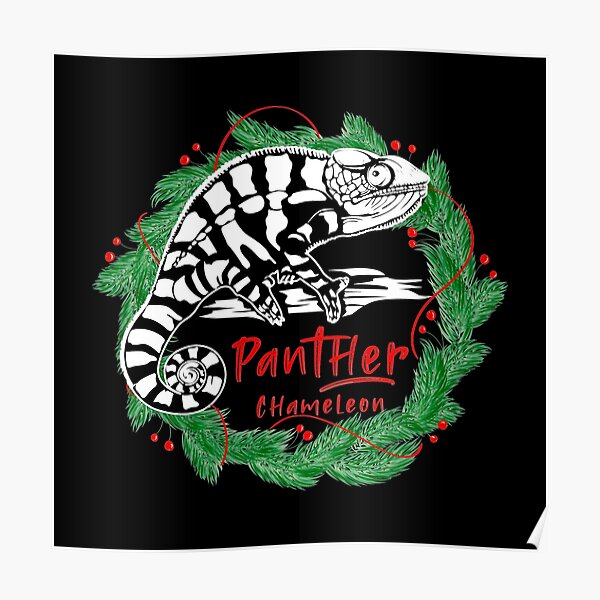 Panther Chameleon Christmas Wreath Poster