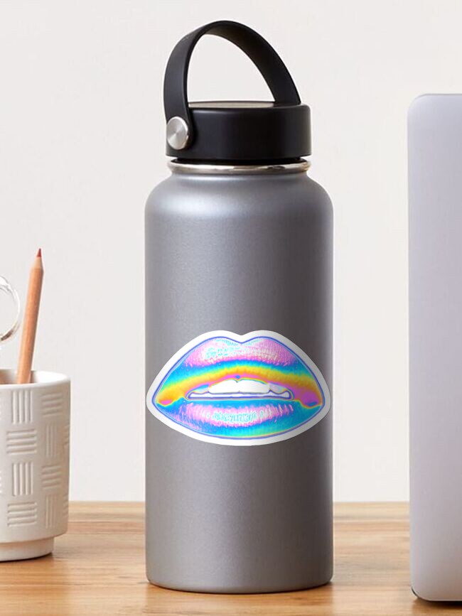 Thumbnail 1 of 3, Sticker, New Holographic Lips on Pink designed and sold by dinaaaaaah.