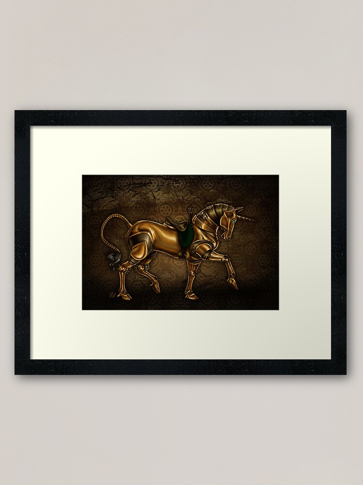 Alternate view of Steampunk Unicorn Damask Framed Art Print