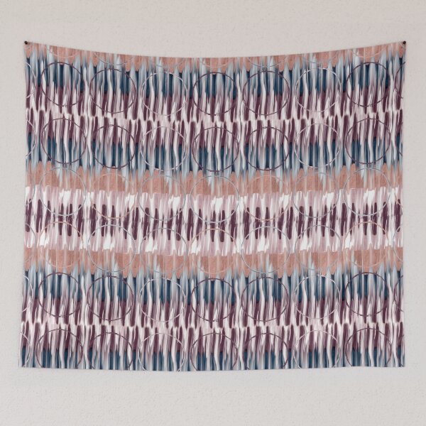 Item preview, Blue, copper and aubergine batik pattern with overlaid circles.  designed and sold by Clara’s.