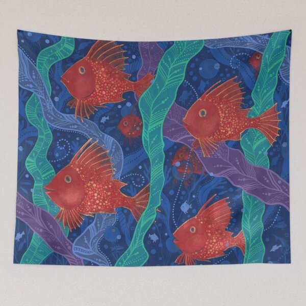 Item preview, Red Fish Seaweed Underwater Art Sea Ocean Animals designed and sold by Julia Khoroshikh.