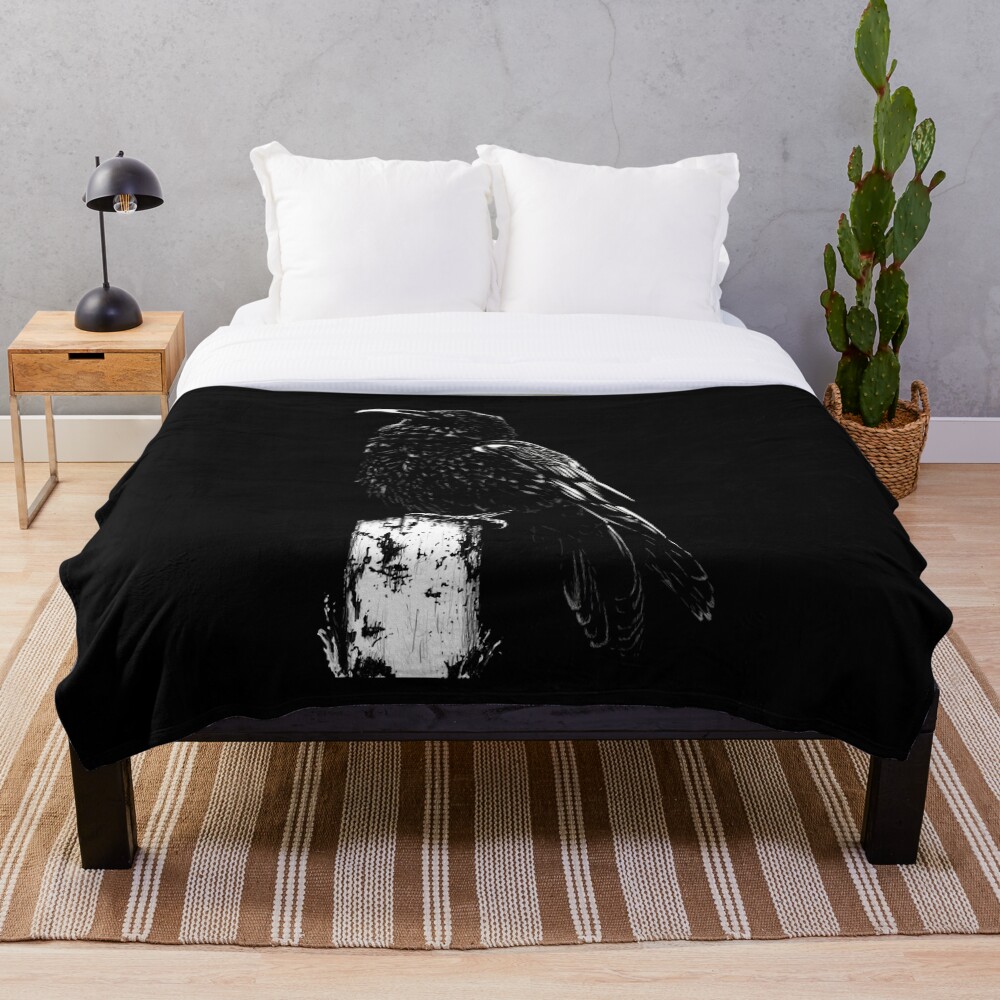 Raven #1 on black Throw Blanket
