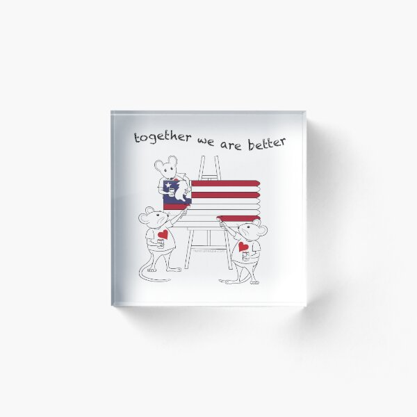 MantraMouse® American Flag Together Cartoon Acrylic Block